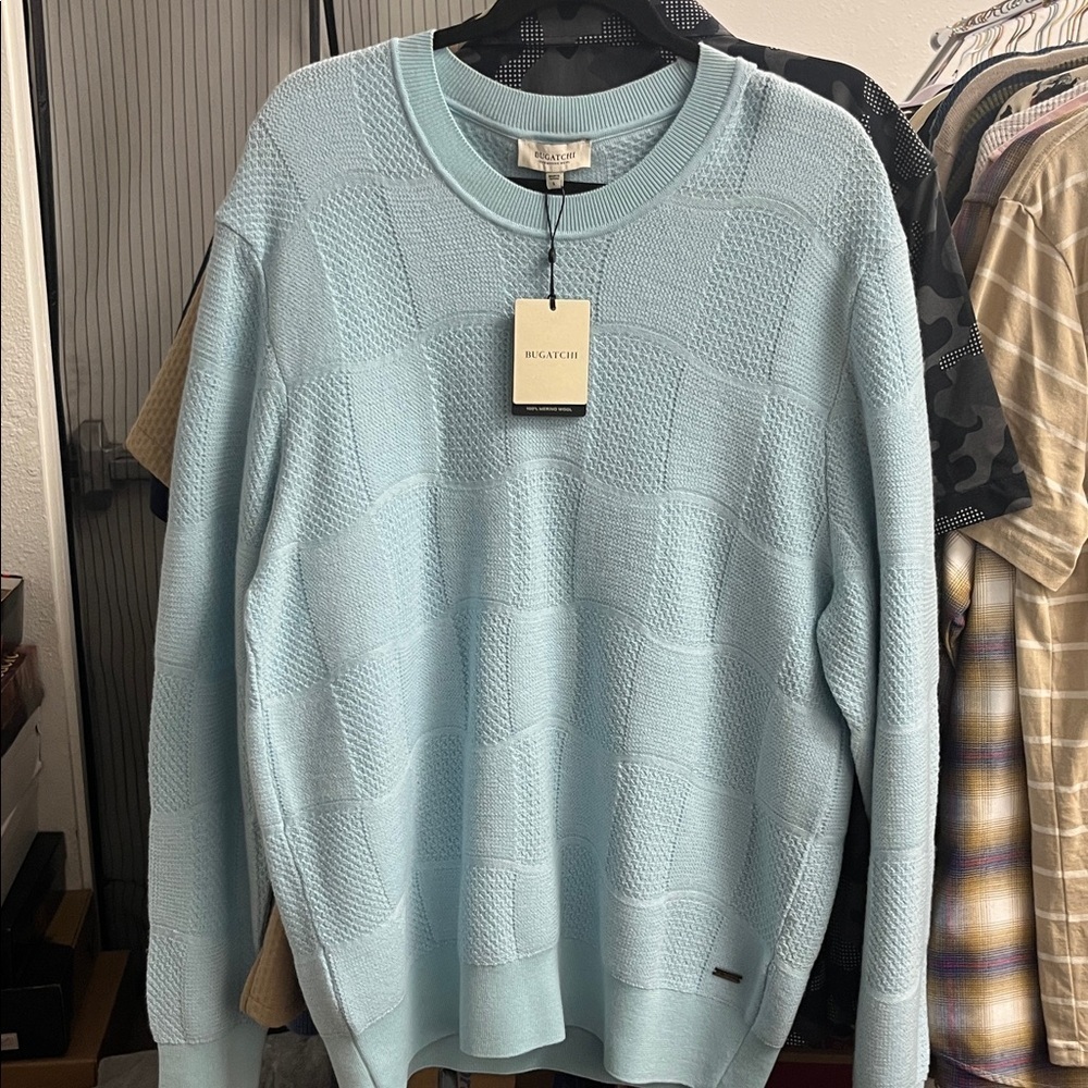 Bugatchi Sky Blue Textured Crewneck Sweater